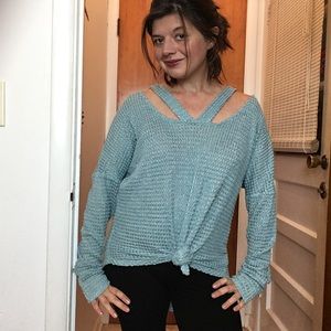 *Reposh* Blue waffle knit top size large ValMarie ❤️💕